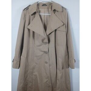 Womens Single Breasted Long Trench Coat with Epaulettes and Belt Khaki Small